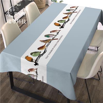 RNHS瑞年 厂家热卖彩色鸟印花台布长方形茶几桌布防水防油PVC餐桌布
