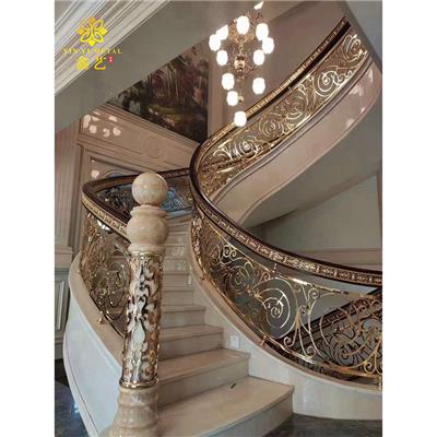 艺术楼梯镂空雕花护栏 山东罗马风格旋转铜楼梯扶手设计 制作精良