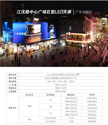 武汉江汉路步行街中心广场裸眼3D广告代理，武汉户外LED广告代理-登报公告怎么写