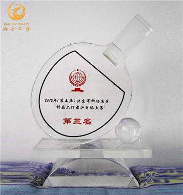 上海竞技比赛奖杯，水晶乒乓球奖杯，乒乓球协会奖杯，单人双人比赛奖杯制作