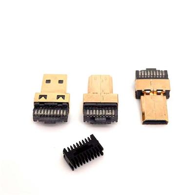 MICRO HDMI 焊线公头 D型口HDMI公头带线夹自动焊 镀金铜壳
