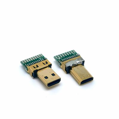 MICRO夹板公头 D型口HDMI夹板公头带PCB板公头 铜壳镀金​