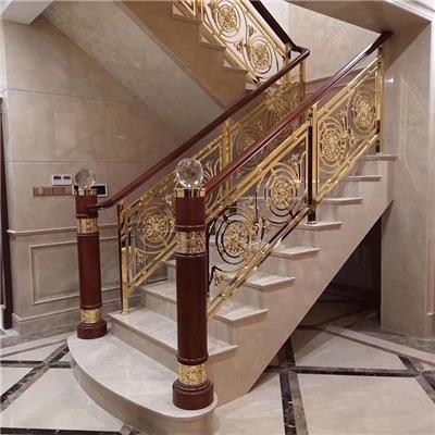 金色铜楼梯价格 组装铜艺雕刻楼梯围栏方便美观