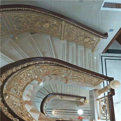 弧形铜楼梯扶手安装不再犹豫 铜板雕花楼梯加工厂