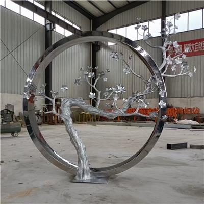 圆环和树枝雕塑 不锈钢镜面圆环雕塑 定制