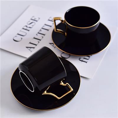 亿美陶瓷欧式咖啡杯 黑釉包金手柄骨瓷咖啡杯碟套装 商务礼品