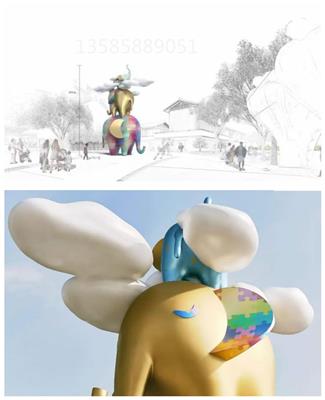 杭州商场装饰 不锈钢彩绘大象雕塑 可爱小象动物摆件