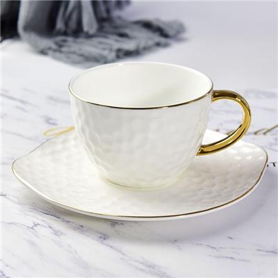 瓷亿美批发陶瓷咖啡杯套装 浮雕金把手骨瓷咖啡杯下午茶杯碟礼品