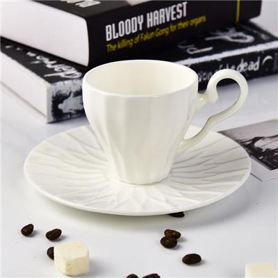 厂家批发陶瓷浮雕咖啡杯碟 创意骨瓷茶水杯碟礼品套装 可印制画面