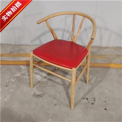 白蜡木红色皮坐垫中式火锅店Y字扶手椅子