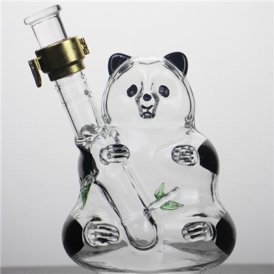 河间华企手工艺吹制透明熊猫造型玻璃工艺酒瓶创意艺术泡酒瓶500ml