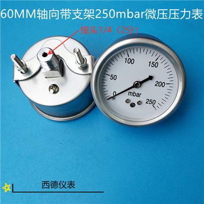 60MM嵌装带支架0-250mbar 气压表 燃气压力表 风压表 毫巴压力表