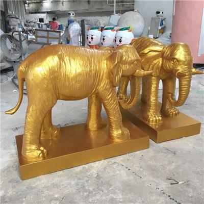 广场地产楼盘营销中心金色大象雕塑模型玻璃钢树脂白色彩绘大小象
