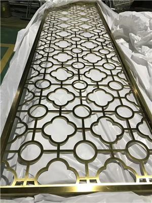 中式拉丝黑金镂空屏风设计 铝艺雕刻屏风 欧式不锈钢金属装饰工程