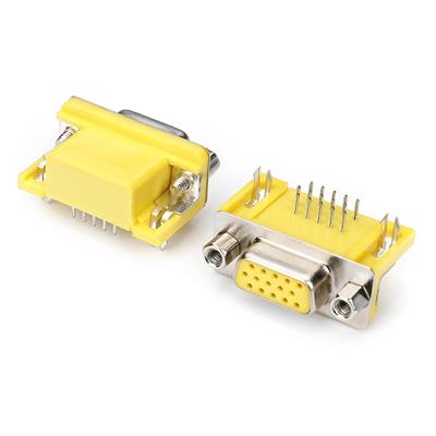 D-SUB连接器 HDR15母VGA冲针折弯8.89 黄色锁螺丝转接头