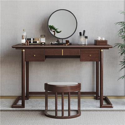 新中式梳妆台镜子挂墙式卧室小型实木化妆桌收纳柜一体2022年新款