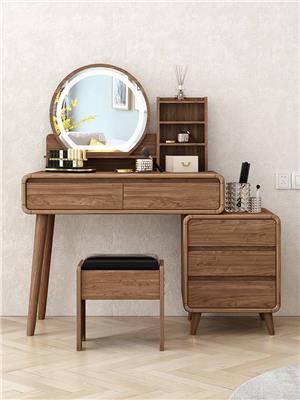 实木梳妆台卧室现代简约收纳柜一体化妆桌新中式床头储物柜小户型