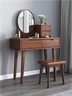 北欧梳妆台卧室现代简约收纳柜多功能实木化妆台可伸缩带镜化妆桌