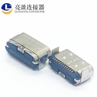 USB连接器 TYPE-C母座 12P 卧式单排贴片 四脚插件 双外壳 长6.4MM TYPE-C母座