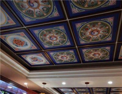 仙缘古建寺庙室内天花板PVC平面彩绘装修设计