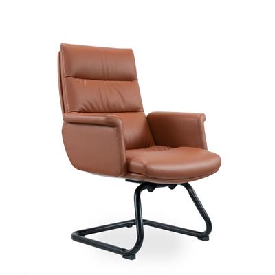 现代简约细纹西皮电镀弓形架电脑椅家用真皮办公可躺老板椅会议椅SY-297C