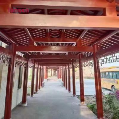 学校文化走廊 实木材质长廊工厂定制 景观防腐木廊架 上门安装