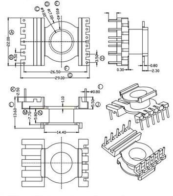 HXQ-EQ2005安规立式6+5高频变压器电木骨架