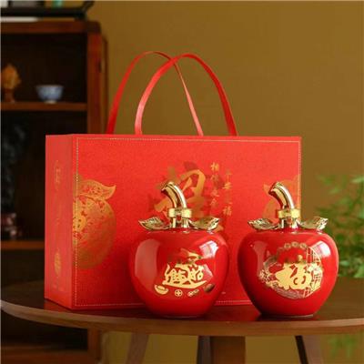 5斤套装艺术酒瓶 苹果创意陶瓷酒坛配礼盒包装 可定制logo