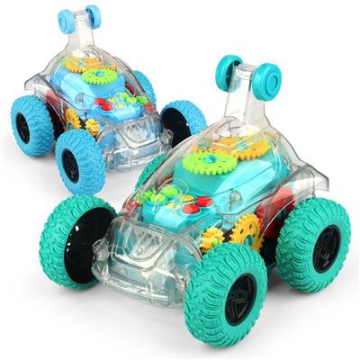跨境透明齿轮电动特技翻斗车旋转360°翻滚车带灯光儿童玩具批发