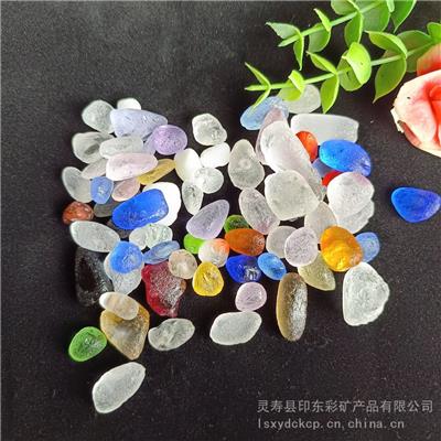 混色磨砂彩色玻璃卵石 装饰造景玻璃石 儿童DIY不规则糖果石