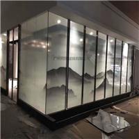同民夹绢丝画玻璃隔断屏风夹绢夹画艺术抽象画玻璃 夹山水画玻璃