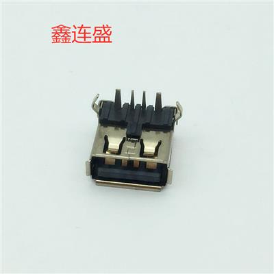 USB 母座90度大电流弯脚卷边带后盖