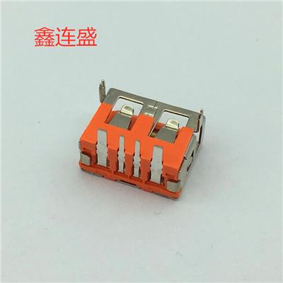 USB 母座大电流短体6.3厚前两脚直边橙色