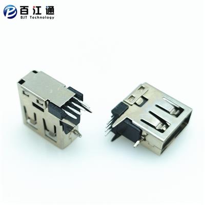 USB侧插母座USB2.0侧立式4P 带插件脚 O型T型脚 短体10.0MM