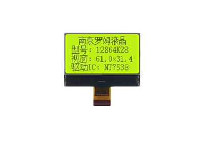 南京罗姆液晶供应12864K28液晶屏,2.5寸COG屏,点阵屏,NT7538,黄绿底黑字,工厂自销