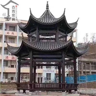 双层古建八角凉亭 青瓦两层木制凉亭 两层六角亭子