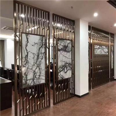 玫瑰金不锈钢屏风隔断餐厅不锈钢花格镂空金属隔断众钰定制