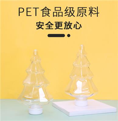 圣诞树创意奶茶瓶pet透明食品级塑料瓶制造商儿童果汁瓶400ml