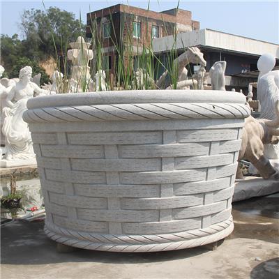白麻石花篮家门口石雕摆件