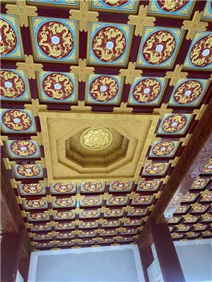 仙缘古建寺庙立体浮雕双龙经典款式贴金设计吊顶