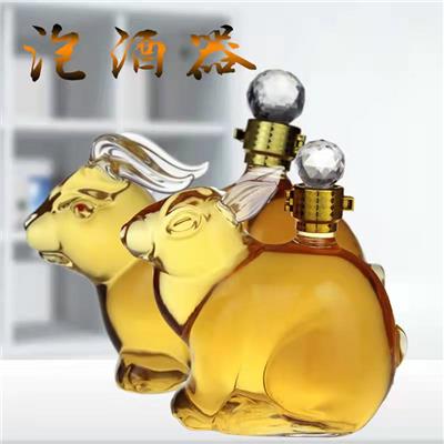 河间华企生产十二生肖兔子造型酒瓶手工艺吹制异形泡酒瓶
