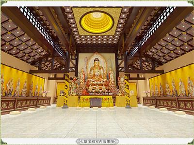 仙缘古建寺庙大雄宝殿仿古彩绘贴真金吊顶装修设计