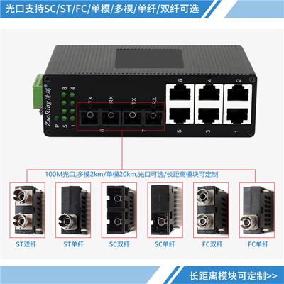 非管理型百兆2光6电多模双纤光纤收发器 ST接口工业交换机