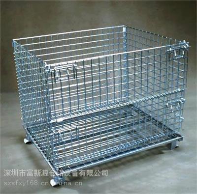 镀锌仓储笼图片 带脚轮仓库笼报价 堆叠式储物笼定做