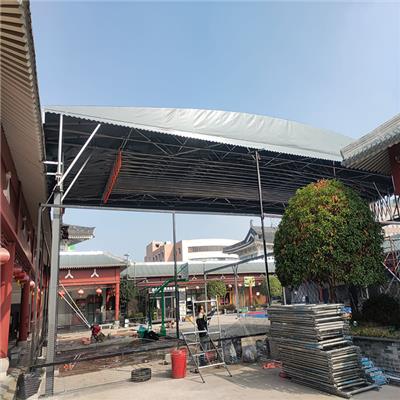 移动遮阳棚 篮球场伸缩棚 有柱