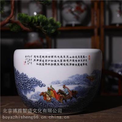 张松茂大师创作作品三顾茅庐青花斗彩龙珠大师缸一款会唱歌的缸